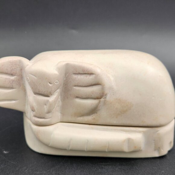 African Soapstone Hand Carved Elephant Trinket Box Carved in Kenya - Picture 1 of 8